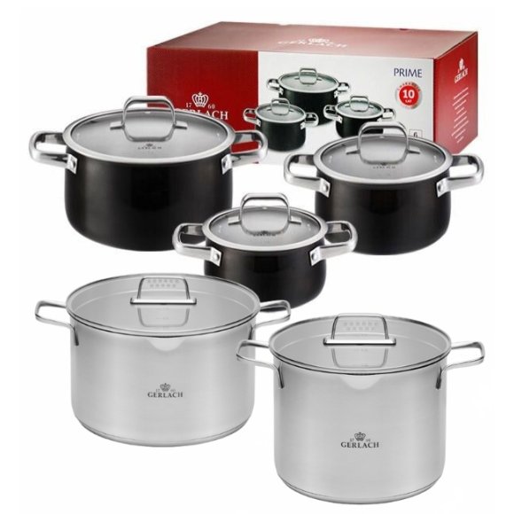 GERLACH PRIME Komplet Garnki z pokrywkami 6 el + Garnki Gerlach Ambiente 7 l i 10 l 