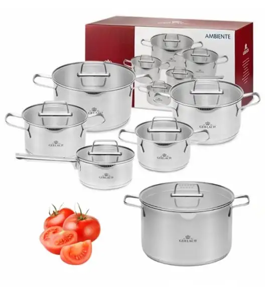 GERLACH AMBIENTE Komplet Garnki z pokrywkami 10 el + Garnek Ambiente 10 l / stal nierdzewna / indukcja