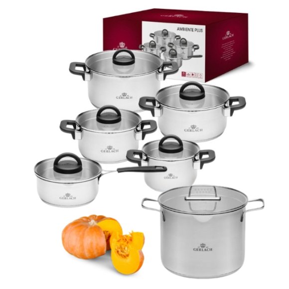GERLACH AMBIENTE PLUS Komplet Garnki z pokrywkami 10 el + Garnek 7 l Gerlach Ambiente / stal nierdzewna 18/10