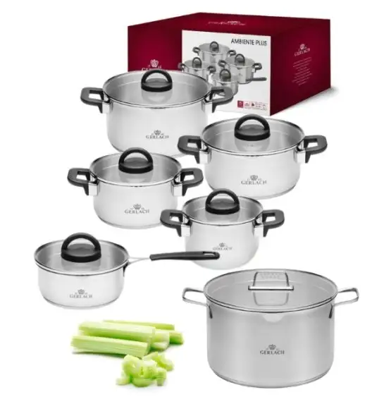 GERLACH AMBIENTE PLUS Komplet Garnki z pokrywkami 10 el + Garnek 10 l Gerlach Ambiente / stal nierdzewna 18/10