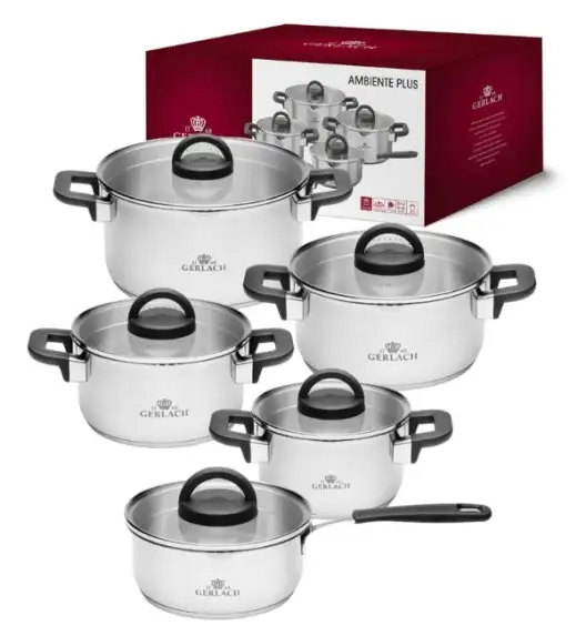 GERLACH AMBIENTE PLUS Komplet Garnki z pokrywkami 10 el + Garnki Gerlach Ambiente 7 l i 10 l / stal nierdzewna 18/10