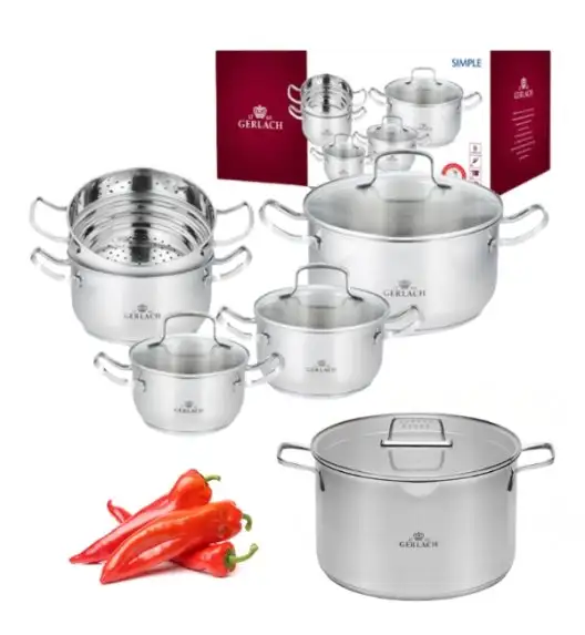GERLACH SIMPLE Komplet Garnki z pokrywkami 9 el + Garnek Ambiente 10 l