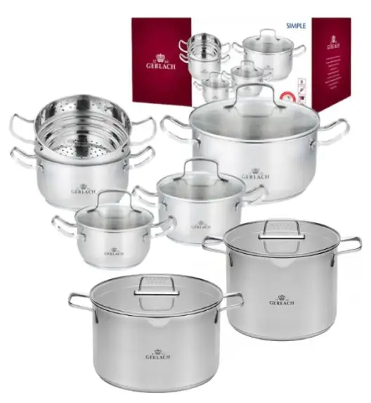 GERLACH SIMPLE Komplet Garnki z pokrywkami 9 el + Garnki Ambiente 7 l i 10 l