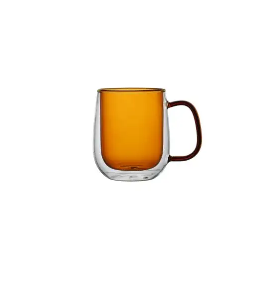 MG HOME | DECO Zestaw 2 szklanek termicznych z uchem 300 ml / bursztynowe
