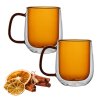 MG HOME | DECO Zestaw 2 szklanek termicznych z uchem 300 ml / bursztynowe