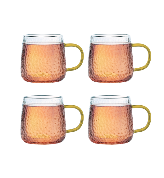 MG HOME | DECO Zestaw 4 szklanek żłobionych z uchem 300 ml / musztardowe