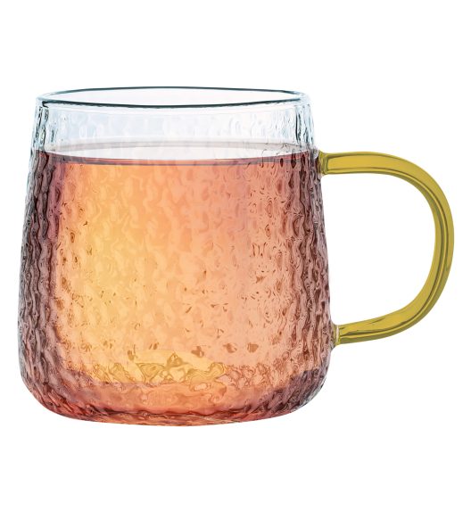 MG HOME | DECO Zestaw 4 szklanek żłobionych z uchem 300 ml / musztardowe