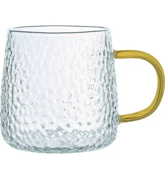 MG HOME | DECO Zestaw 4 szklanek żłobionych z uchem 300 ml / musztardowe