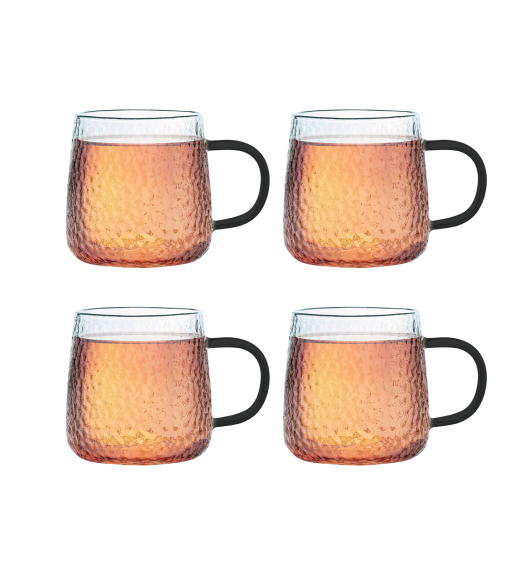 MG HOME | DECO Zestaw 4 szklanek termicznych z uchem 350 ml / czarne