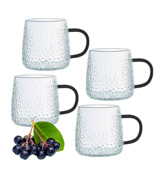 MG HOME | DECO Zestaw 4 szklanek termicznych z uchem 350 ml / czarne