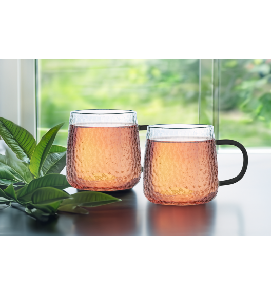 MG HOME | DECO Zestaw 4 szklanek termicznych z uchem 350 ml / czarne