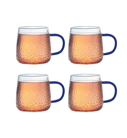 MG HOME | DECO Zestaw 4 szklanek żłobionych z uchem 350 ml / niebieskie