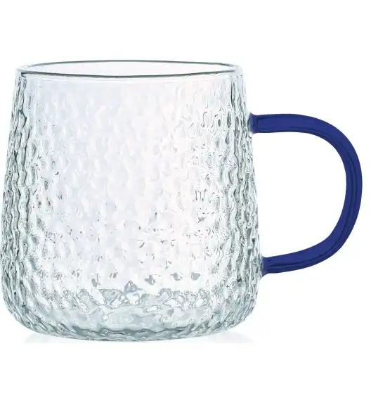 MG HOME | DECO Zestaw 4 szklanek żłobionych z uchem 350 ml / niebieskie