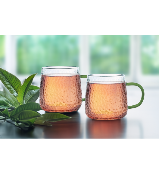 MG HOME | DECO Zestaw 4 szklanek żłobionych z uchem 350 ml / zielone