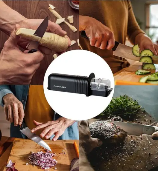 FISKARS CONTROL+ Komplet 2 noży + ostrzałka ceramiczna Roll-Sharp / japońska stal nierdzewna