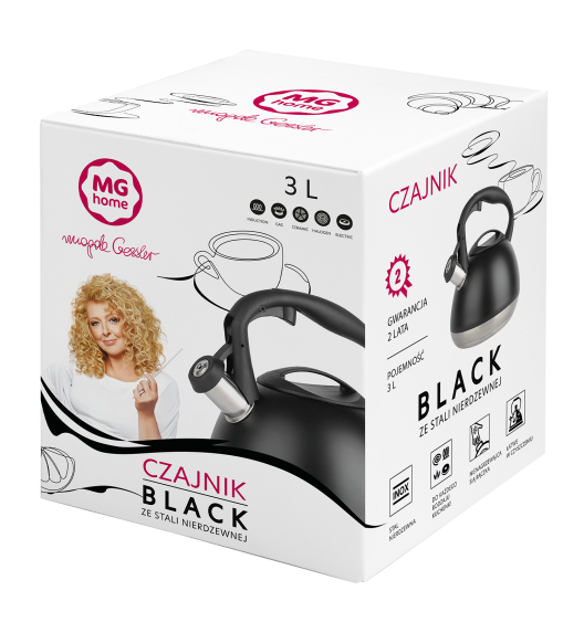 MG HOME | BLACK Czajnik tradycyjny z gwizdkiem 3 l / stal nierdzewna