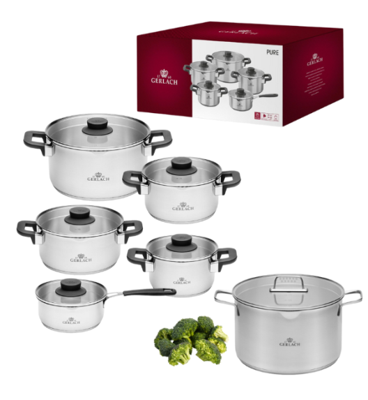 GERLACH PURE Komplet Garnki z pokrywkami 10 el / indukcja + Garnek Ambiente 10 L