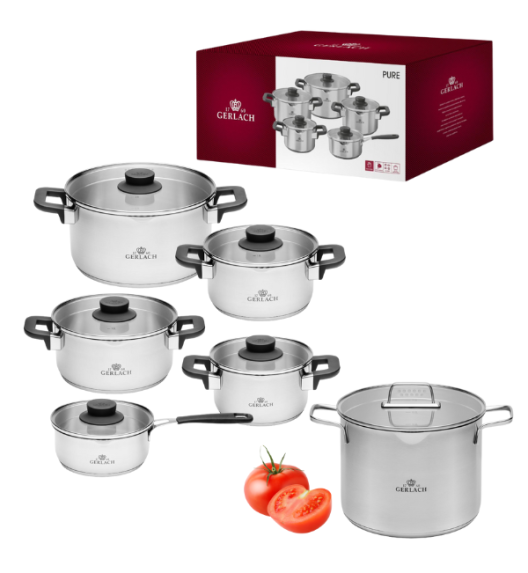 GERLACH PURE Komplet Garnki z pokrywkami 10 el / indukcja + Garnek Ambiente 7 L