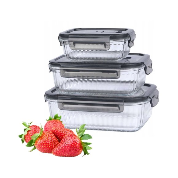 MG HOME | CUCINA Komplet 3 pojemników na żywność z pokrywkami / szkło borokrzemowe