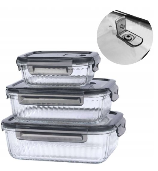 MG HOME | CUCINA Komplet 3 pojemników na żywność z pokrywkami / szkło borokrzemowe