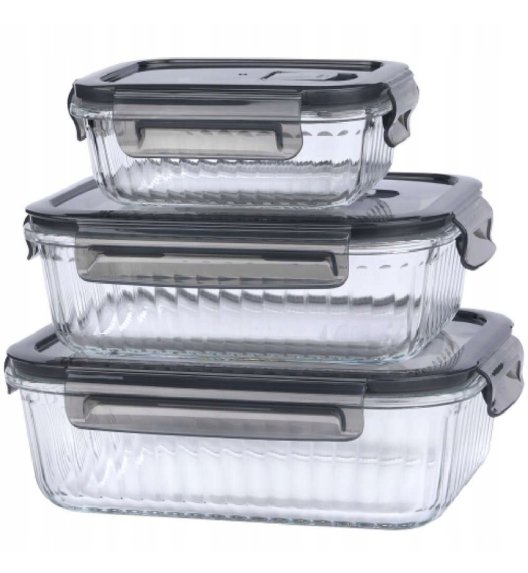 MG HOME | CUCINA Komplet 3 pojemników na żywność z pokrywkami / szkło borokrzemowe