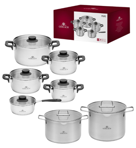 GERLACH PURE Komplet Garnki z pokrywkami 10 el / indukcja + Garnek Ambiente 7 L+ 10 L