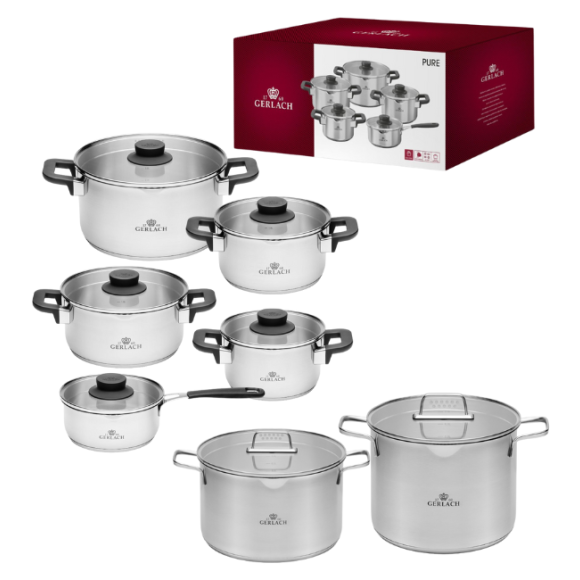 GERLACH PURE Komplet Garnki z pokrywkami 10 el / indukcja + Garnek Ambiente 7 L+ 10 L