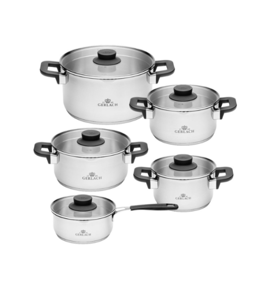 GERLACH PURE Komplet Garnki z pokrywkami 10 el / indukcja + Garnek Ambiente 7 L+ 10 L