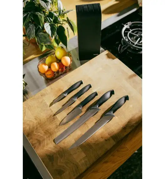 FISKARS CONTROL 1073023 Zestaw 5 noży kuchennych w czarnym bloku + Ostrzałka Functional Form