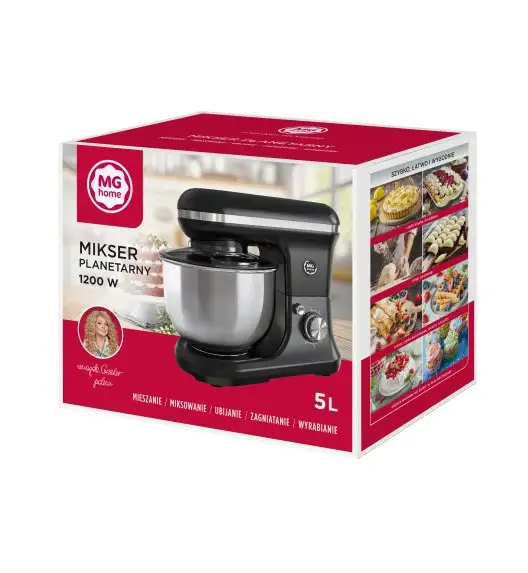 WYPRZEDAŻ! MG HOME Mikser planetarny 5 l z misą i 3 końcówkami / 1200 W / 5 funkcji