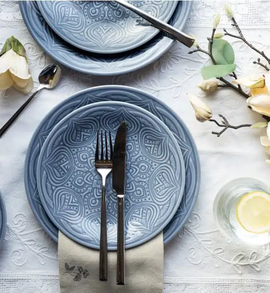 LUBIANA ORIENTAL | K9 SZARO-NIEBIESKI | Serwis obiadowy 6/18 el | porcelana