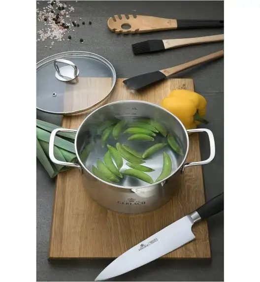GERLACH BRAVA Komplet Garnki z pokrywkami 8 el + patelnie Gerlach Granitex 28, 20 cm + pokrywki uniwersalne 20,28 cm