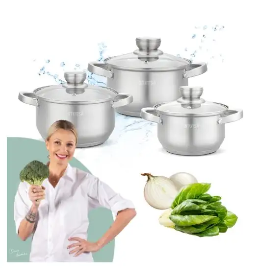STUTSA NELVA Zestaw komplet garnków 6 el z pokrywkami / stal nierdzewna