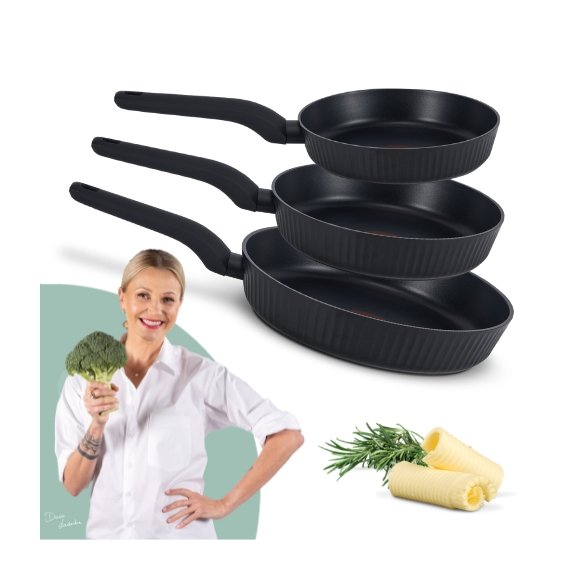 STUTSA | VARMA Komplet 3 patelni z HeatRing (20, 24, 28 cm) / nieprzywierająca powłoka non stick