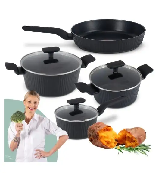 STUTSA VARMA Komplet 3 garnków 6 el + patelnia 28 cm / nieprzywierająca powłoka non stick