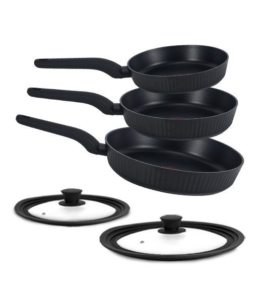 STUTSA | VARMA Komplet 3 patelni z HeatRing (20, 24, 28 cm) + pok silikonowe PSUM+D