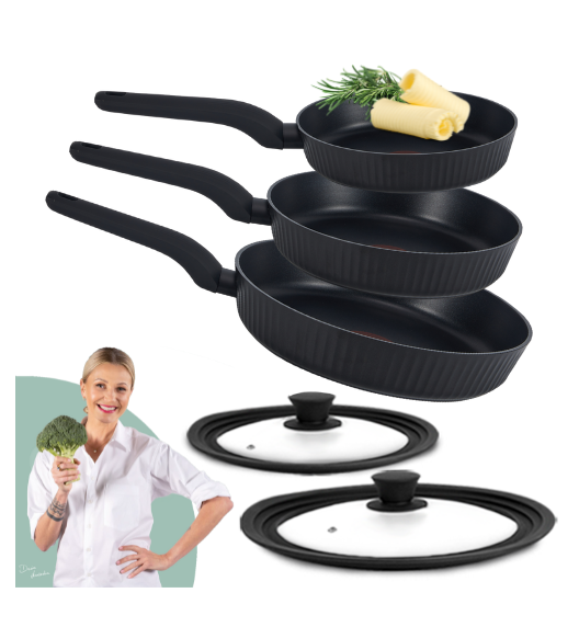 STUTSA | VARMA Komplet 3 patelni z thermo spot (20, 24, 28 cm) + pok silikonowe PSUM+D