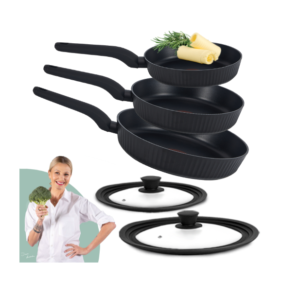 STUTSA | VARMA Komplet 3 patelni z HeatRing (20, 24, 28 cm) + pok silikonowe PSUM+D