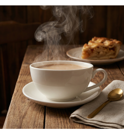 KAIA HOME AURA Filiżanka 225 ml ze spodkiem 14 cm / ceramika ecru