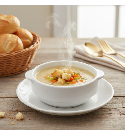 LUBIANA CORONA 0612 Bulionówka 300 ml + spodek 14,5 cm | biała porcelana 