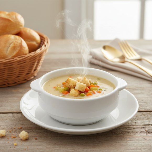 LUBIANA CORONA 0612 Bulionówka 300 ml + spodek 14,5 cm | biała porcelana 