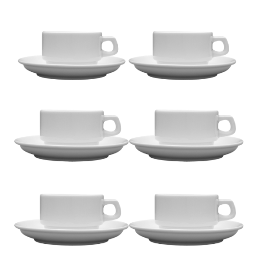 LUBIANA CORONA 0601 Filiżanka niska 200 ml ze spodkiem 14,5 cm x 6 sztuk | biała porcelana