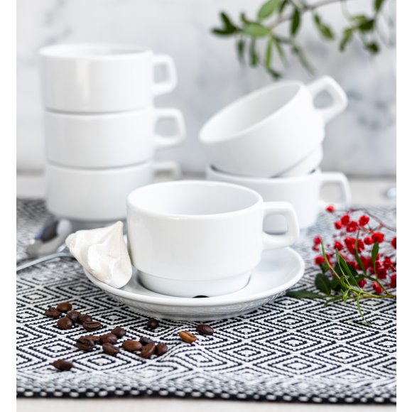 LUBIANA CORONA 0601 Filiżanka niska 200 ml ze spodkiem 14,5 cm x 12 sztuk | biała porcelana