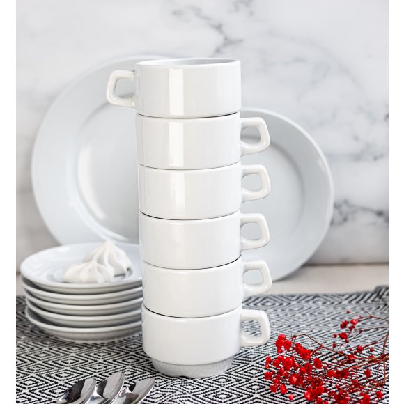 LUBIANA CORONA 0601 Filiżanka niska 200 ml ze spodkiem 14,5 cm x 18 sztuk | biała porcelana