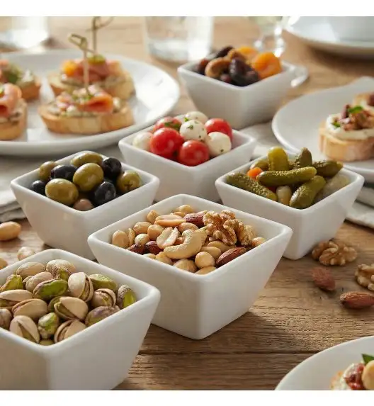 KAIA HOME FRAME Miska kwadratowa czarka 8 cm na przystawki / 100 ml 6 sztuk biała ceramika