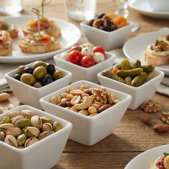 KAIA HOME FRAME Miska kwadratowa czarka 8 cm na przystawki / 100 ml 6 sztuk biała ceramika