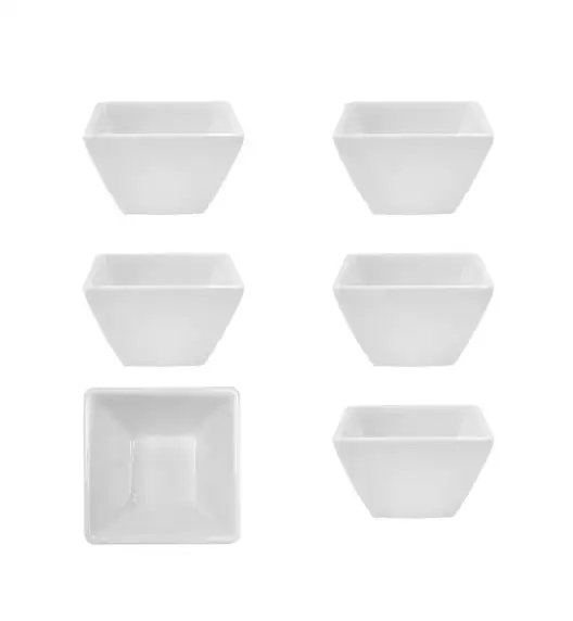 KAIA HOME FRAME Miska kwadratowa czarka 8 cm na przystawki / 100 ml 6 sztuk biała ceramika