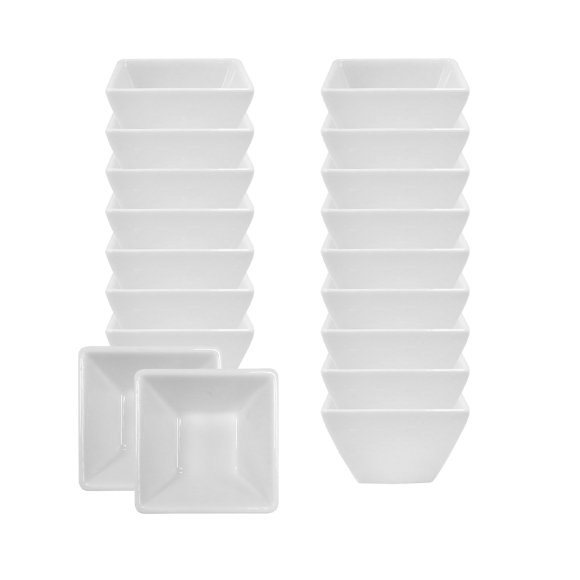 KAIA HOME FRAME Miska kwadratowa czarka 8 cm na przystawki / 100 ml 18 sztuk biała ceramika