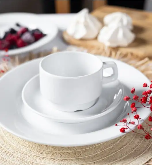 LUBIANA CORONA 0601 Filiżanka niska 200 ml ze spodkiem 14,5 cm x 60 sztuk | biała porcelana