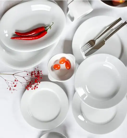 LUBIANA CORONA Serwis obiadowo - kawowy 50 el dla 6 osób | biała porcelana 